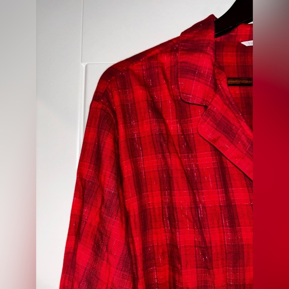 Victoria Secret Metallic Red Plaid Flannel PJ 2PC Pajama Set Women‎ L Lounging - Picture 5 of 15
